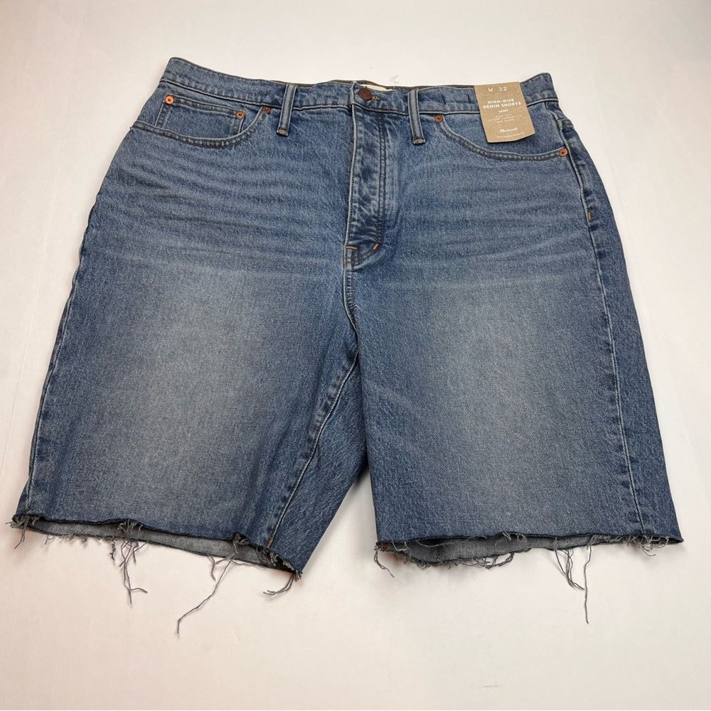 Madewell Womens Size 32 Blue Denim Jean Shorts High Rise Long Button Fly NEW